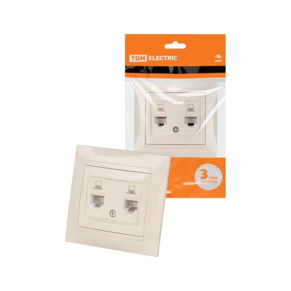 Розетка компьютерная двойная TDM ELECTRIC RJ45, слоновая кость, Лама TDM SQ1815-0155