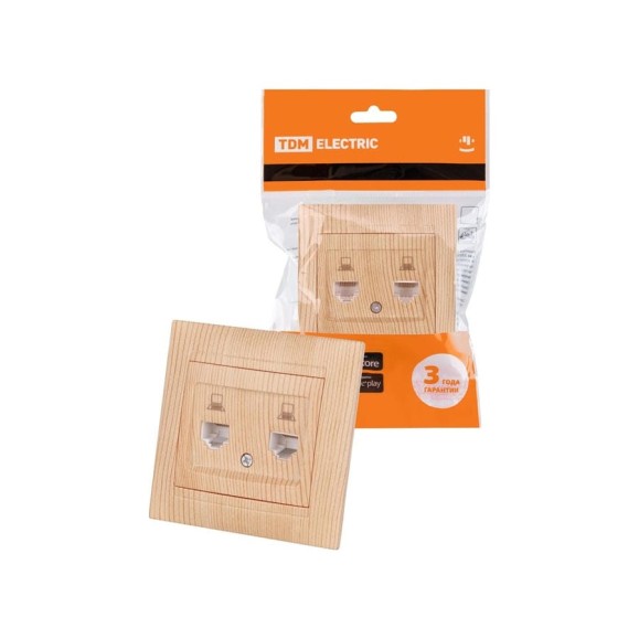 Розетка компьютерная двойная TDM ELECTRIC RJ45, сосна, Лама TDM SQ1815-0365
