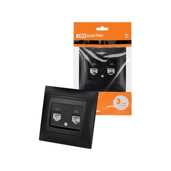 Розетка компьютерная двойная TDM ELECTRIC RJ45, графит, Лама TDM SQ1815-0675