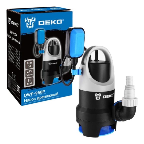 Насос дренажный DEKO DWP-950P грязевая, поплавок, 220В, 950 Вт, пластик 083-2023 Насос дренажный DEKO DWP-950P грязевая, поплавок, 220В, 950 Вт, пластик 083-2023
