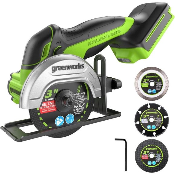 Угловая мини-шлифмашина аккумуляторная GreenWorks GD24UCS, 24В, б/щет., 20000 об/мин, 76 мм, рез 18 мм, без АКБ и ЗУ 3402007 Угловая мини-шлифмашина аккумуляторная GreenWorks GD24UCS, 24В, б/щет., 20000 об/мин, 76 мм, рез 18 мм, без АКБ и ЗУ 3402007