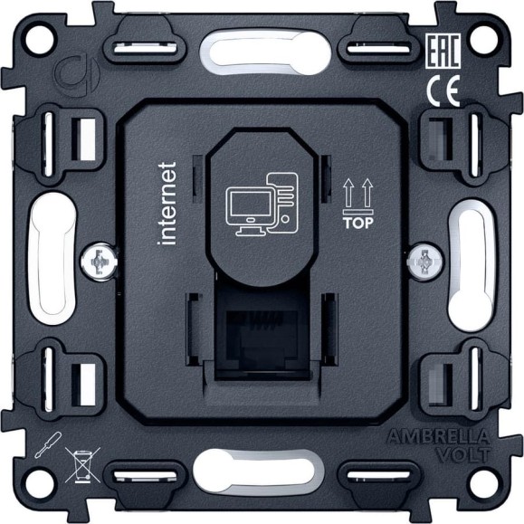 Механизм компьютерной розетки Ambrella VOLT RJ-45 (8P8C) CAT6 1000 Base-T с автоматической защитной шторкой VM188