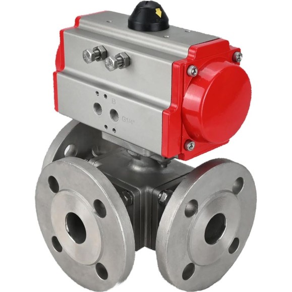 Шаровой кран DN.ru 316-316-PTFE L-тип Ду15 Ру16, пневмопривод D160-32820 Шаровой кран DN.ru 316-316-PTFE L-тип Ду15 Ру16, пневмопривод D160-32820