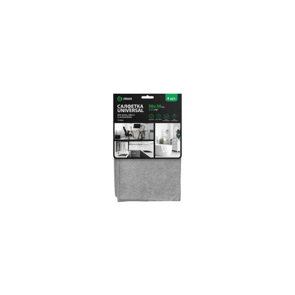 Салфетка микрофибра Grass 220 г/м, 30х30 см, 4 шт, серая IT-0864 Салфетка микрофибра Grass 220 г/м, 30х30 см, 4 шт, серая IT-0864