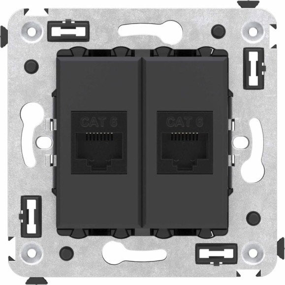 Компьютерная розетка DKC RJ 45, без шторки, в стену, кат.6, двойная, Avanti, Черный матовый, 1 шт. 4412694 Компьютерная розетка DKC RJ 45, без шторки, в стену, кат.6, двойная, Avanti, Черный матовый, 1 шт. 4412694