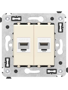 Компьютерная розетка DKC RJ 45, без шторки, в стену, кат.6, двойная, Avanti, Ванильная дымка, 1 шт. 4405694