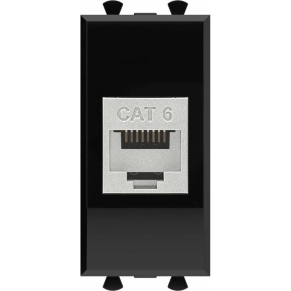 Компьютерная розетка DKC RJ 45, без шторки, модульная, кат.6, экранированная, Avanti, Черный квадрат, 1 модуль, 1 шт. 4402791