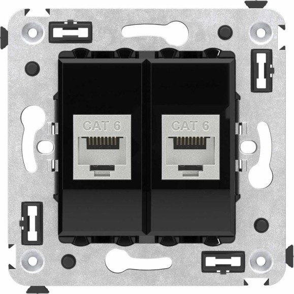 Компьютерная розетка DKC RJ 45, без шторки, в стену, кат.6, двойная, экранированная, Avanti, Черный квадрат, 1 шт. 4402794 Компьютерная розетка DKC RJ 45, без шторки, в стену, кат.6, двойная, экранированная, Avanti, Черный квадрат, 1 шт. 4402794