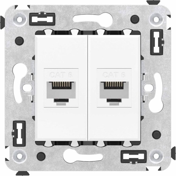 Компьютерная розетка DKC RJ 45, без шторки, в стену, кат.6, двойная, Avanti, Белое облако, 1 шт. 4400694 Компьютерная розетка DKC RJ 45, без шторки, в стену, кат.6, двойная, Avanti, Белое облако, 1 шт. 4400694