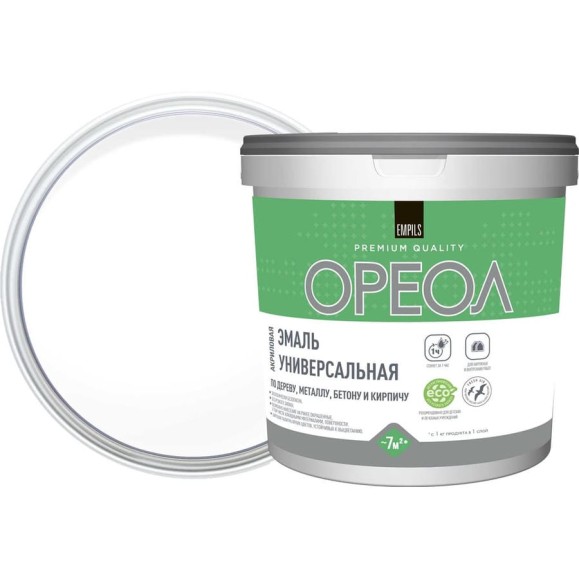 Эмаль акриловая полуматовая ОРЕОЛ универсальная белая 3 кг 86971