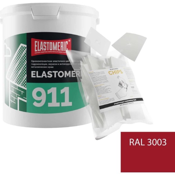 Ремкомплект для гидроизоляции и ремонта кровли Elastomeric Systems 911, 6 кг, красный и Chips 50 шт. 911_3003_6kg_kvadrat_9х9