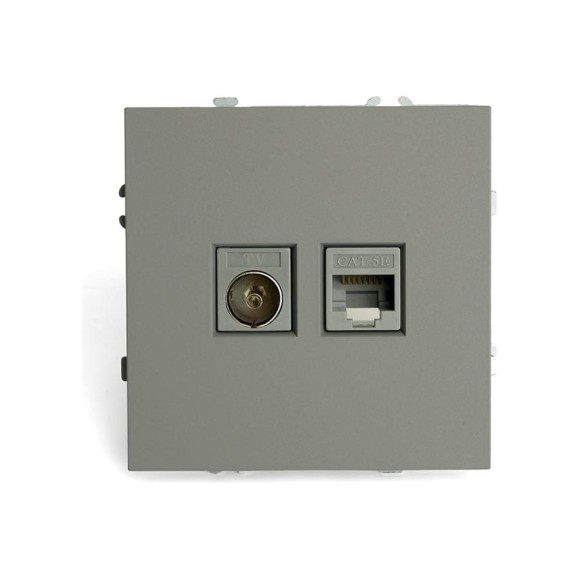 Розетка TV + компьютерная STEKKER RJ-45 (механизм), серия Эмили, RST00-5106-10, платиново-серый, soft touch, 49950