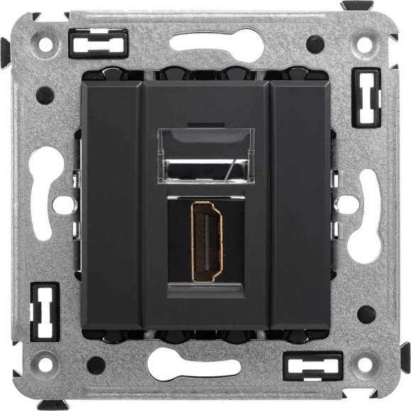 HDMI-розетка одинарная в стену DKC Avanti тип А-А, черный матовый 4412253 HDMI-розетка одинарная в стену DKC Avanti тип А-А, черный матовый 4412253