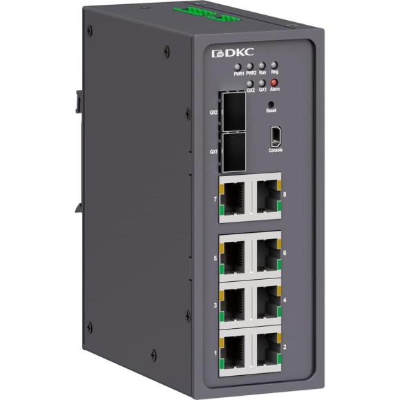 Промышленный управляемый коммутатор DKC 2×100Base X, 1000Base X, 10/100/1000Base T X SFP слота: 8×10/100Base T X портов R N2000 2GX8 N2000-2GX8T-P1