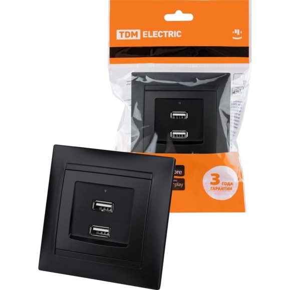 Розетка TDM ELECTRIC 2USB порт 2,1А 5В графит Лама TDM SQ1815-0641