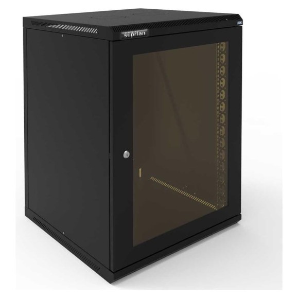 Шкаф настенный телекоммуникационный SUPRLAN стеклянная дверь ТВС-9U-600-450-СР-9005 05-2093 черный