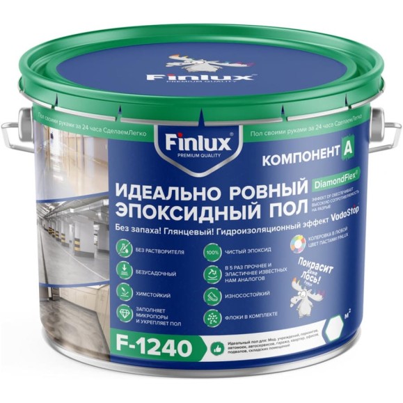 Эпоксидное европокрытие для бетонного пола Finlux F-1240 полуглянцевое, серый, 10 кв.м 4603783209750