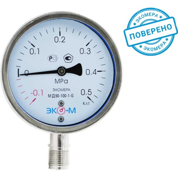Манометр/вакуумметр экомера ЭКО-М мд90-100мм, -0,1...0,5 мпа, g1/2, (гидрозаполненный) мд90-100мм,-G-(-0,1…0,5)МПа