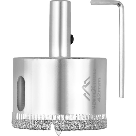 Коронка с центрирующим сверлом по стеклу и керамике (42х55 мм) Vertextools 336-42-55