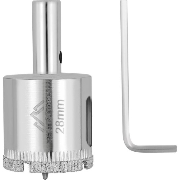 Коронка с центрирующим сверлом по стеклу и керамике (28х55 мм) Vertextools 336-28-55