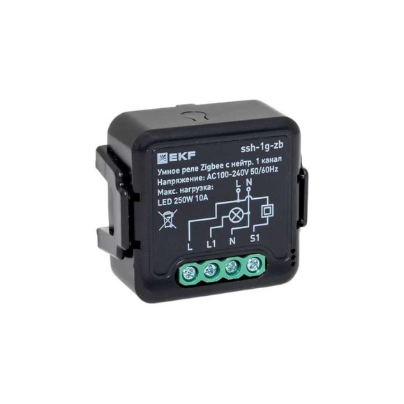 Умное реле EKF в подрозетник 1-канальное с нейтралью Zigbee Connect Select ssh-1g-zb