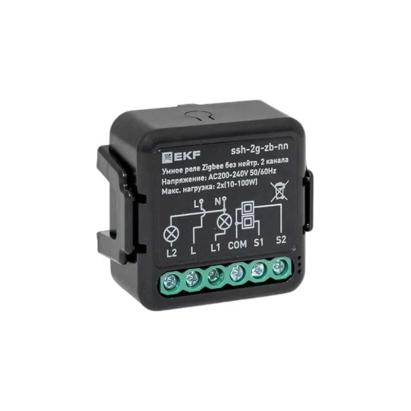Умное реле EKF в подрозетник 2-канальное без нейтрали Zigbee Connect Select ssh-2g-zb-nn