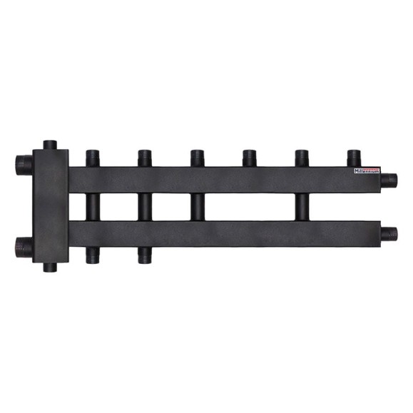 Коллектор для котла 1 1/2" × 1" наружная резьба 125 мм дублер 3+1+1 контура с гидроразделителем Millennium MKDG2585.311M Коллектор для котла 1 1/2" × 1" наружная резьба 125 мм дублер 3+1+1 контура с гидроразделителем Millennium MKDG2585.311M