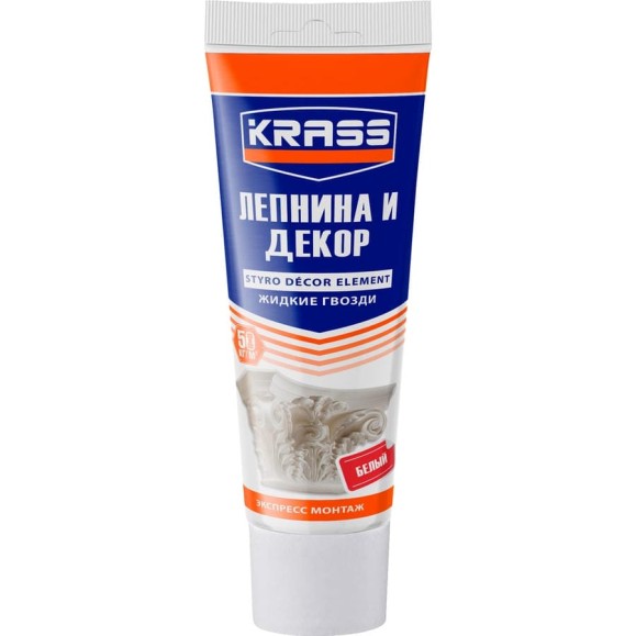 Клей ЖГ для стиропора и панелей KRASS Экспресс монтаж (Лепнина и Декор) 0.25 л, белый ЛА-00004294