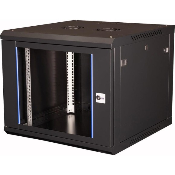 Шкаф 19 телекоммуникационный настенный DATAREX 9U 501x600x600 мм, дверь стекло, черный DR-632101