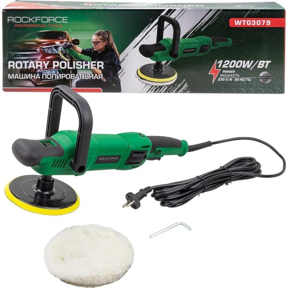 Машина полировальная электрическая Rockforce (230V, 1200W, 500-3500об/мин, диаметр круга - 150мм) RF-WT03079(62351) Машина полировальная электрическая Rockforce (230V, 1200W, 500-3500об/мин, диаметр круга - 150мм) RF-WT03079(62351)