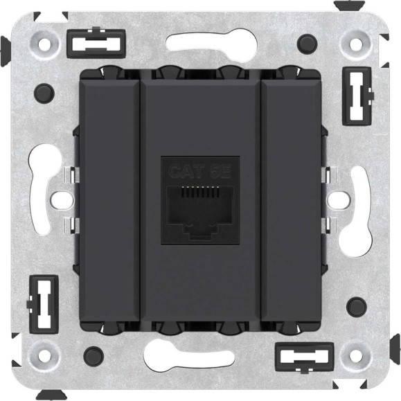 Компьютерная розетка DKC RJ 45, без шторки, в стену, кат.5е, одинарная, Avanti, Черный матовый, 1 шт. 4412663