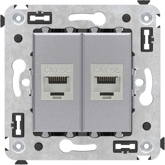 Компьютерная розетка DKC RJ 45, без шторки, в стену, кат.5e, двойная, экранированная, Avanti, Закаленная сталь, 1 шт. 4404764