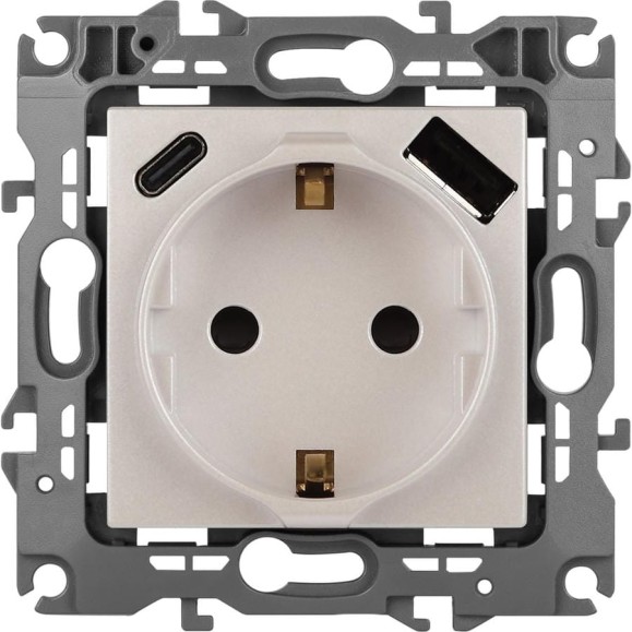Розетка ЭРА Серия 12 12-4108-15 2PE 16A250В со шторками с USB typeAC 5В3А перламутр Б0067767