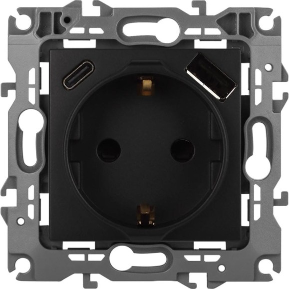 Розетка ЭРА Серия 12 12-4108-05 2PE 16A250В со шторками с USB typeAC 5В3А антрацит Б0067707