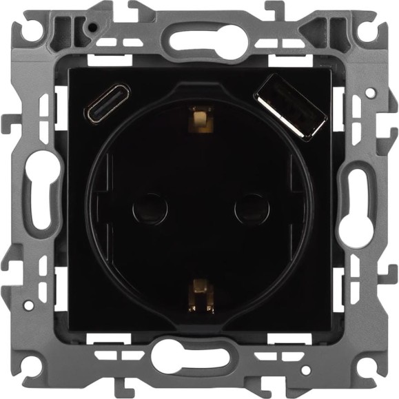 Розетка ЭРА Серия 12 12-4108-06 2PE 16A250В со шторками с USB typeAC 5В3А черный Б0067746