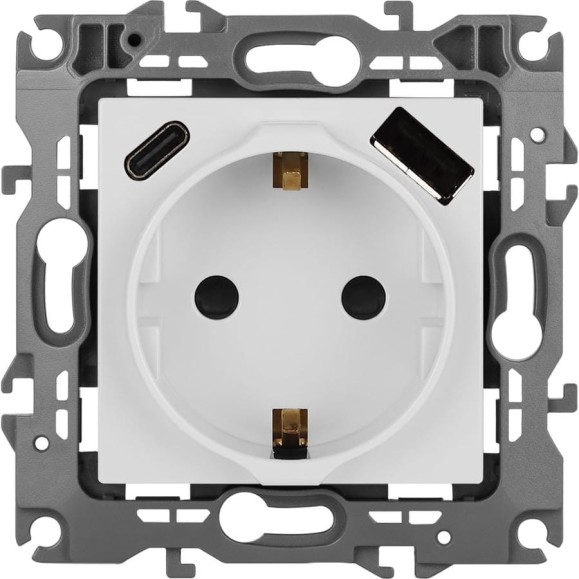 Розетка ЭРА Серия 12 12-4108-01 2PE 16A250В со шторками с USB typeAC 5В3А белый Б0067752