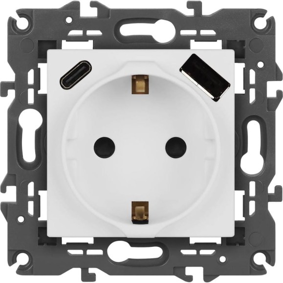 Розетка ЭРА Elegance 14-4108-01М 2PE 16A250В со шторками с USB typeAC 5В3А белый матовый Б0067710