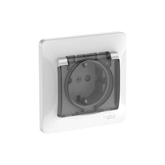Розетка Systeme Electric GLOSSA с заземлением со шторк. с крышк., 16А, IP44, в сборе, быстрозажим. клем., БЕЛЫЙ GSL000148S