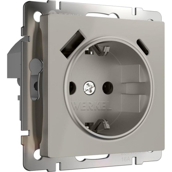 Розетка с заземлением WERKEL W1271704 шторками и USB тип A+C (дымчатый) a069465