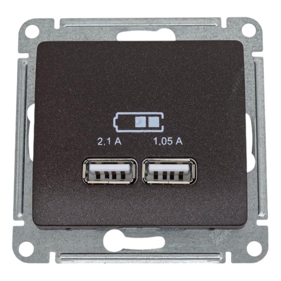 Розетка Systeme Electric Glossa Шоколад  USB 5В (2100мА), 2х5В (1050мА) SE GSL000833