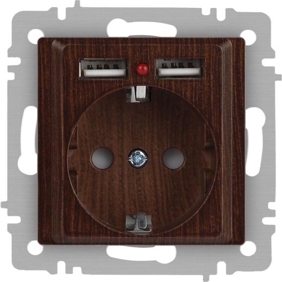 Розетка Intro Accent 641010, PE Schuko со шторками, 16А 250В 2хUSB, IP20, СУ, венге Б0063717