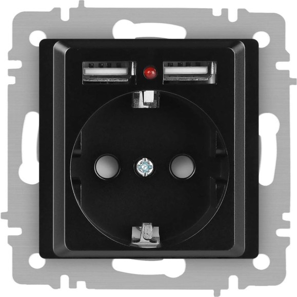 Розетка Intro Accent 641005, PE Schuko со шторками, 16А 250В 2хUSB, IP20, СУ, антрацит Б0063698