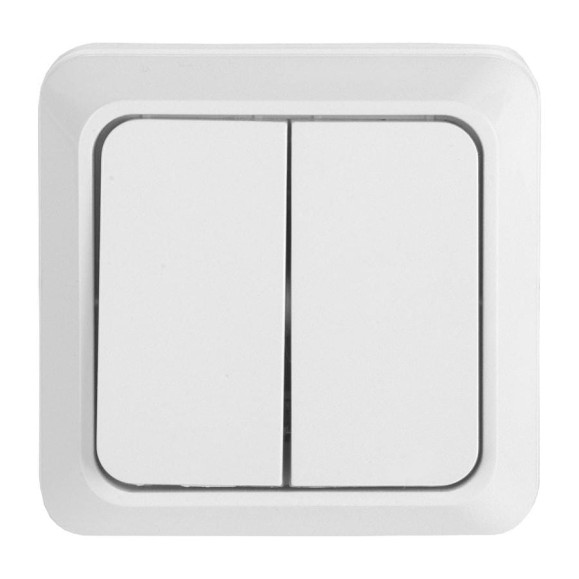 Выключатель двухклавишный General Lighting Systems открытой установки, накладной, IP20, 10А - 250В, белый серия 