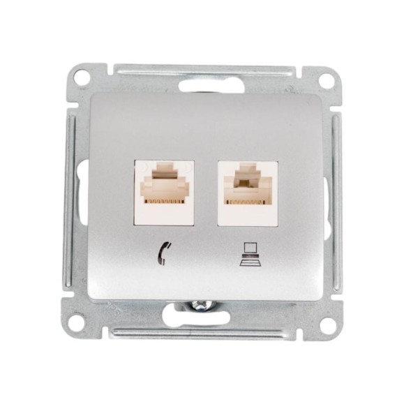 2-я розетка Systeme Electric Glossa Алюминий RJ11+RJ45, кат.5E SE GSL000385