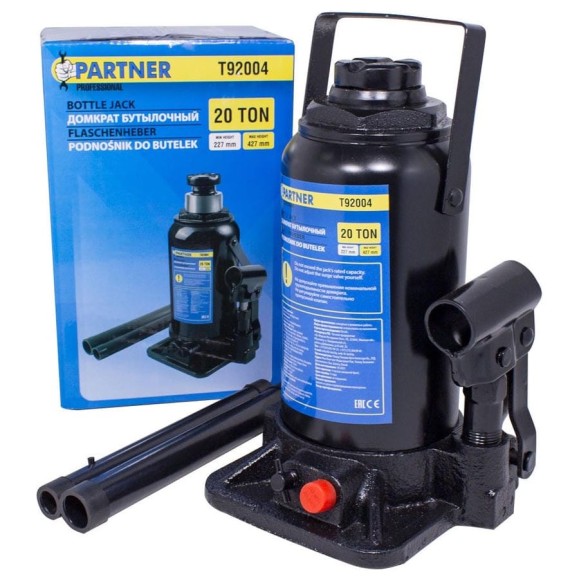 Домкрат бутылочный Partner 20 т, с клапаном (h min 227мм, h max 427)  PA-T92004(47687) PA-T92004/DS/(47687)