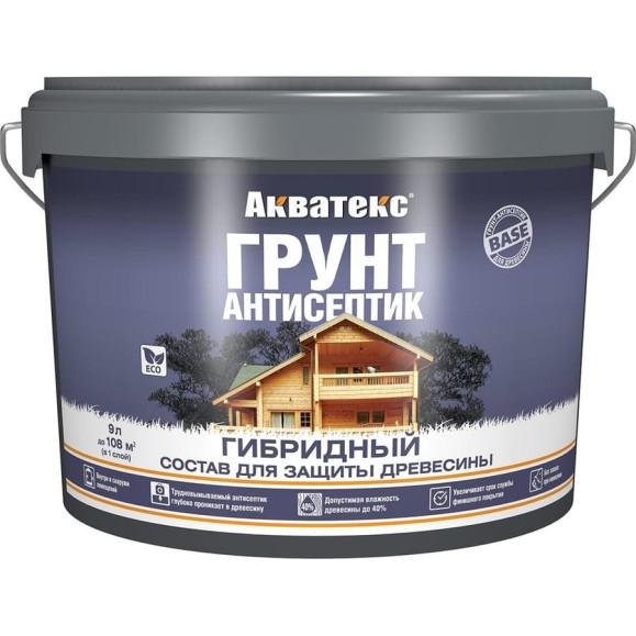 Грунт-антисептик для дерева Рогнеда Акватекс Гибридный, лессирующий, 9 л, бесцветный 274189 Грунт-антисептик для дерева Рогнеда Акватекс Гибридный, лессирующий, 9 л, бесцветный 274189