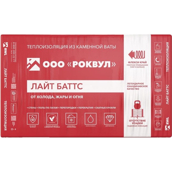 Утеплитель RWL РОУВУЛ ЛАЙТ БАТТС 1000x600x100 ГП-315199 Утеплитель RWL РОУВУЛ ЛАЙТ БАТТС 1000x600x100 ГП-315199