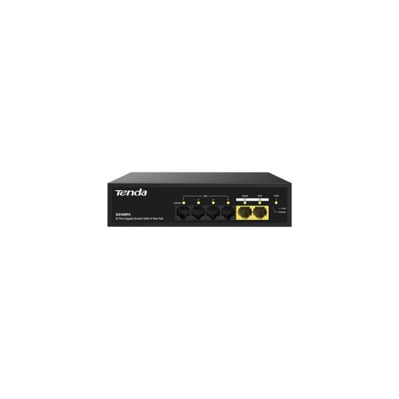 Коммутатор неуправляемый PoE Tenda SG106PC 6 портов, 6x1 Гбит/с, PoE 4х до 30 Вт, 2хUplink, настольный 10000143189