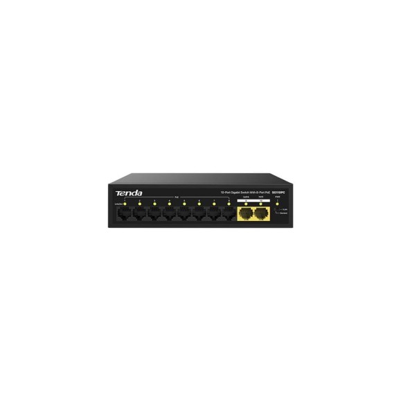 Коммутатор неуправляемый PoE Tenda SG110PC 10 портов, 10x1 Гбит/с, PoE 8x30 Вт, 2хUplink, настольный 10000143191
