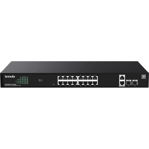 Коммутатор облачный управляемый Tenda TEG2220P-16-250W PoE, 18 портов, 18x1 Гбит/с, SFP 2x1 Гбит/с, PoE 16x30Вт (до 230Вт) 10000148178 Коммутатор облачный управляемый Tenda TEG2220P-16-250W PoE, 18 портов, 18x1 Гбит/с, SFP 2x1 Гбит/с, PoE 16x30Вт (до 230Вт) 10000148178